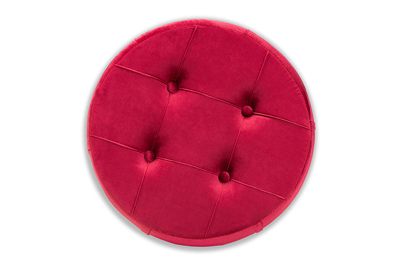Baxton Studio Gaia Glam and Luxe Red Velvet Fabric Upholstered Gold Finished Button Tufted Ottoman