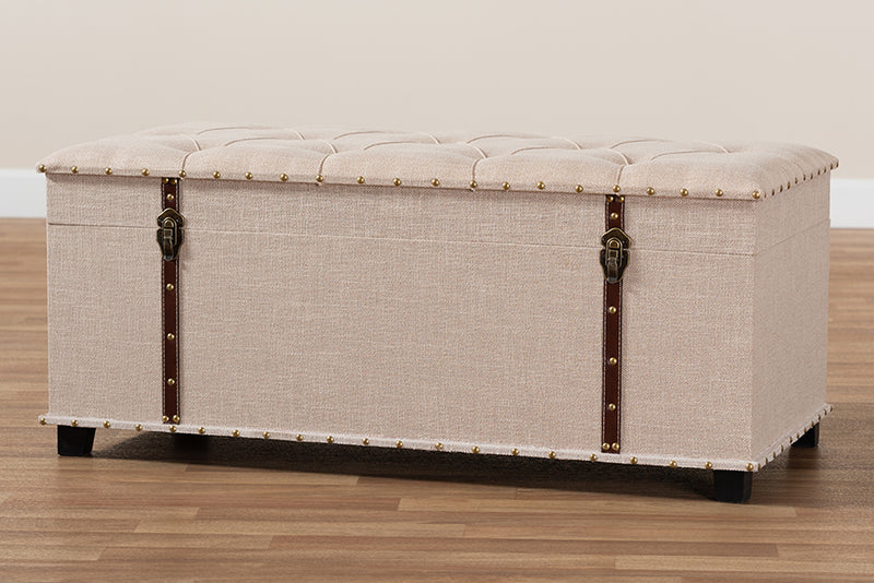 Baxton Studio Kyra Modern and Contemporary Beige Fabric Upholstered Storage Trunk Ottoman