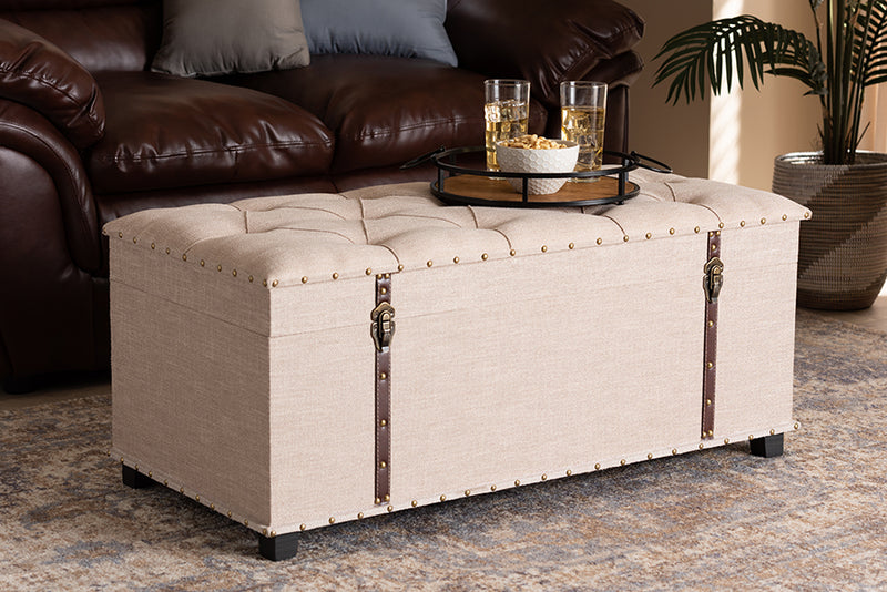 Baxton Studio Kyra Modern and Contemporary Beige Fabric Upholstered Storage Trunk Ottoman
