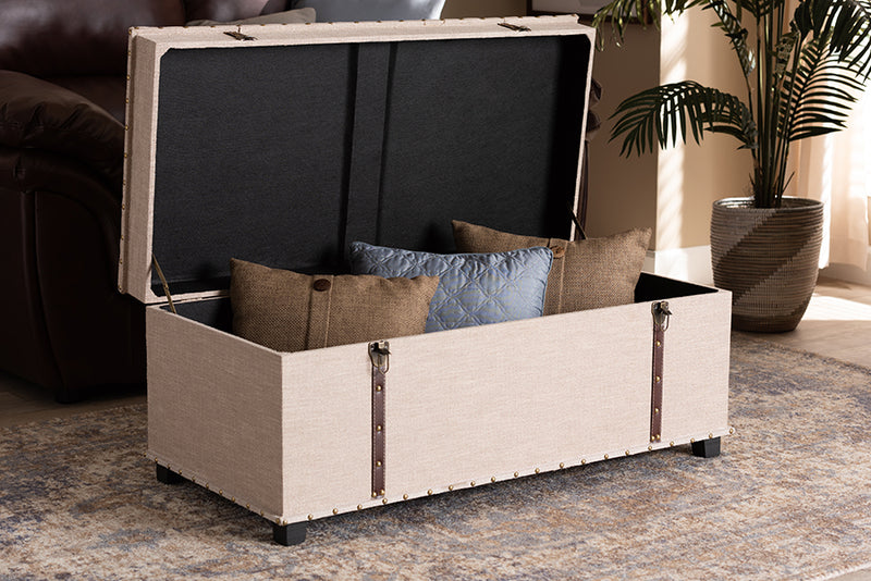 Baxton Studio Kyra Modern and Contemporary Beige Fabric Upholstered Storage Trunk Ottoman