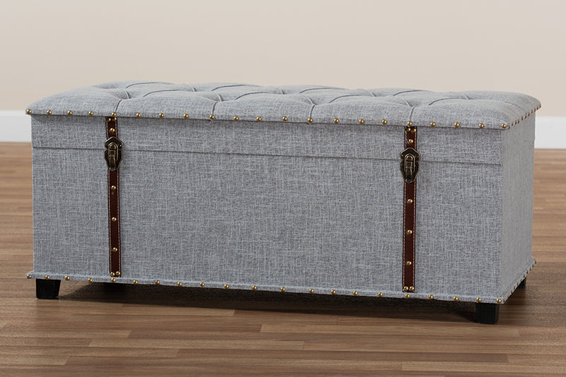 Baxton Studio Kyra Modern and Contemporary Grey Fabric Upholstered Storage Trunk Ottoman