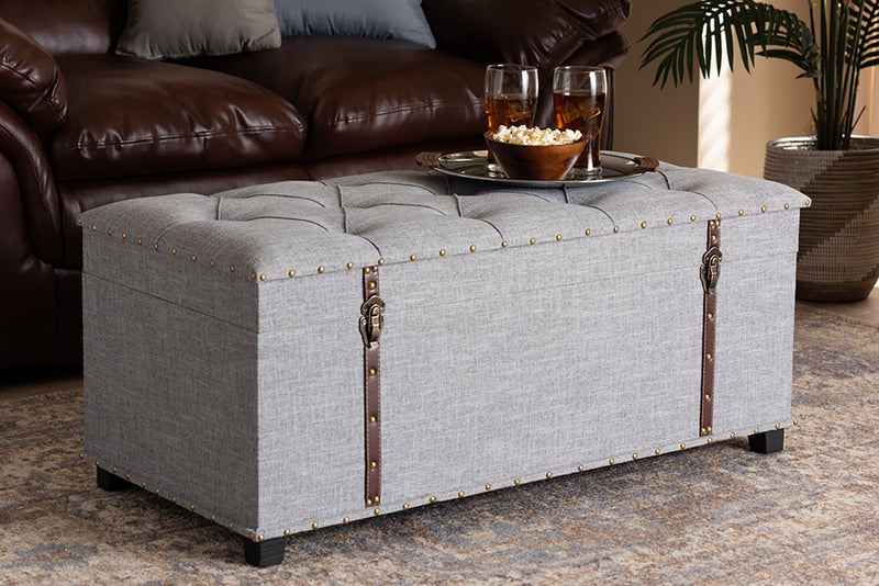 Baxton Studio Kyra Modern and Contemporary Grey Fabric Upholstered Storage Trunk Ottoman