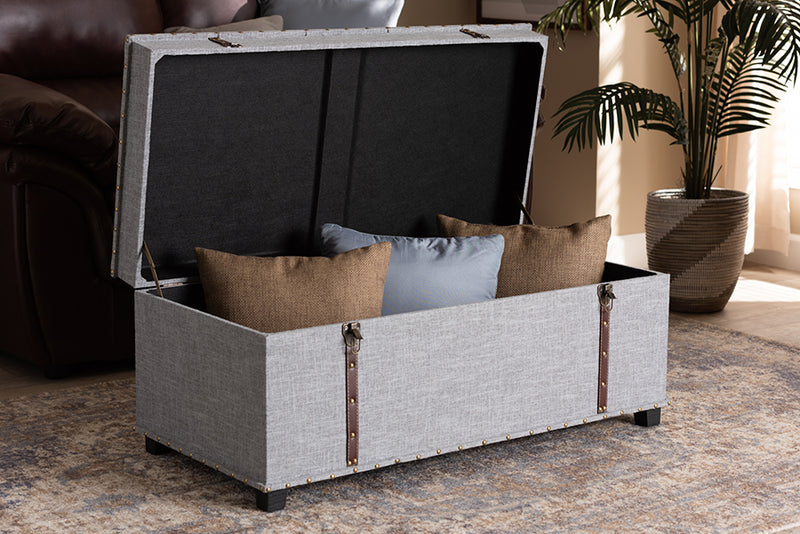 Baxton Studio Kyra Modern and Contemporary Grey Fabric Upholstered Storage Trunk Ottoman