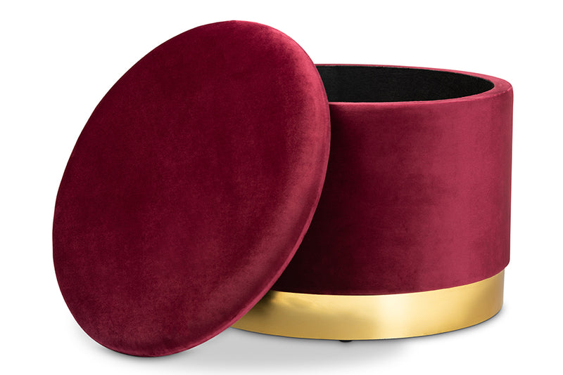 Baxton Studio Marisa Glam and Luxe Red Velvet Fabric Upholstered Gold Finished Storage Ottoman