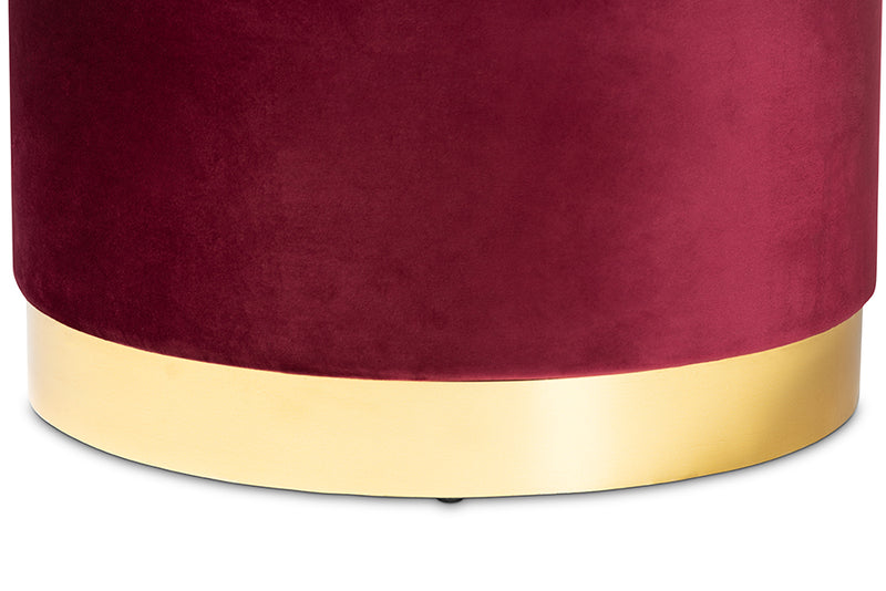 Baxton Studio Marisa Glam and Luxe Red Velvet Fabric Upholstered Gold Finished Storage Ottoman