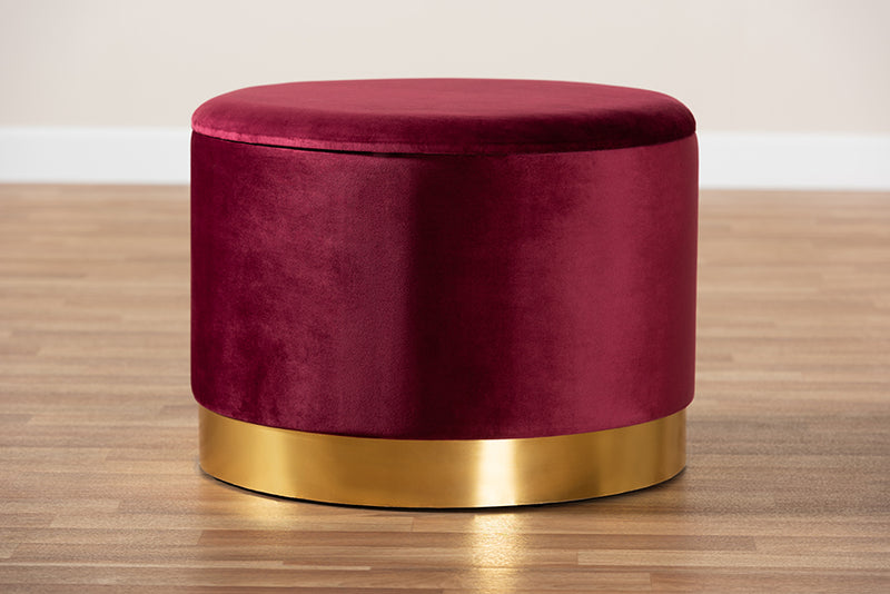 Baxton Studio Marisa Glam and Luxe Red Velvet Fabric Upholstered Gold Finished Storage Ottoman