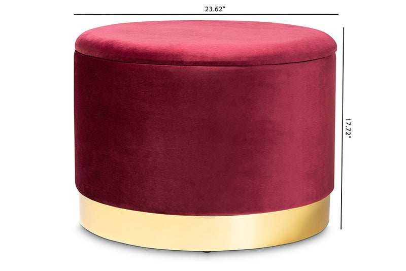 Baxton Studio Marisa Glam and Luxe Red Velvet Fabric Upholstered Gold Finished Storage Ottoman
