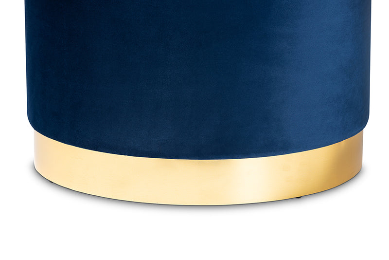 Baxton Studio Marisa Glam and Luxe Navy Blue Velvet Fabric Upholstered Gold Finished Storage Ottoman