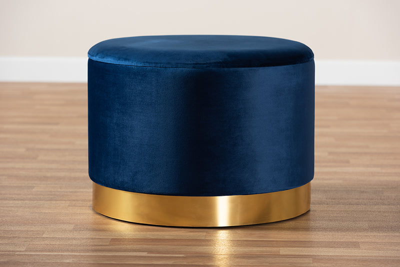 Baxton Studio Marisa Glam and Luxe Navy Blue Velvet Fabric Upholstered Gold Finished Storage Ottoman