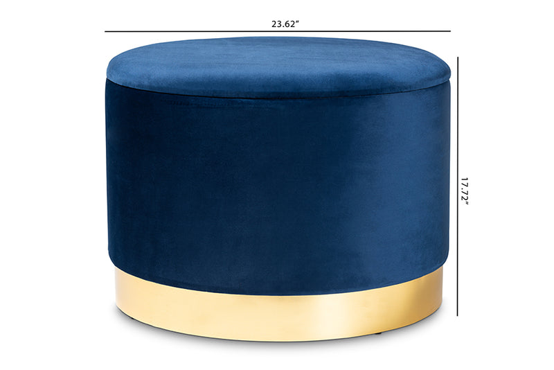 Baxton Studio Marisa Glam and Luxe Navy Blue Velvet Fabric Upholstered Gold Finished Storage Ottoman