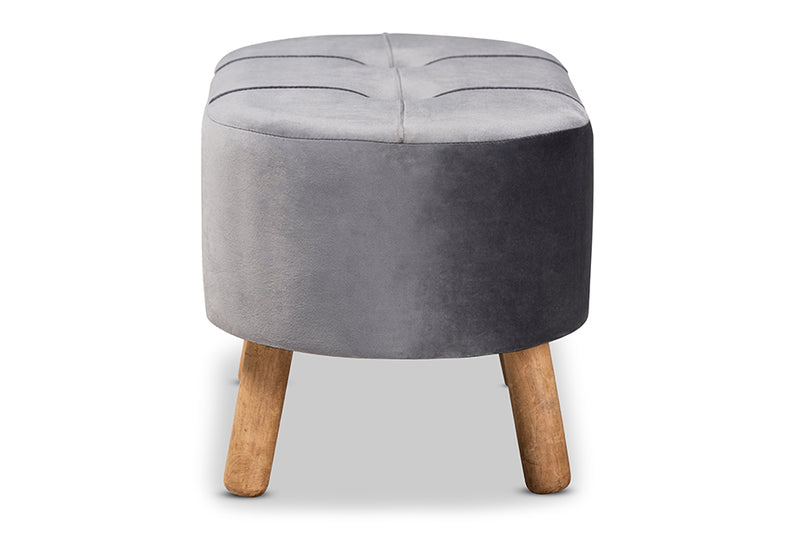 Baxton Studio Simone Mid-Century Modern Grey Velvet Fabric Upholstered Wood Ottoman