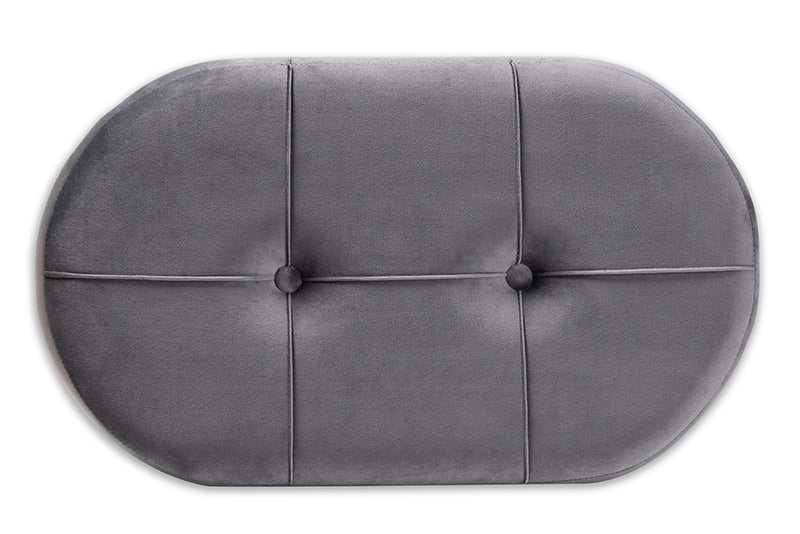 Baxton Studio Simone Mid-Century Modern Grey Velvet Fabric Upholstered Wood Ottoman