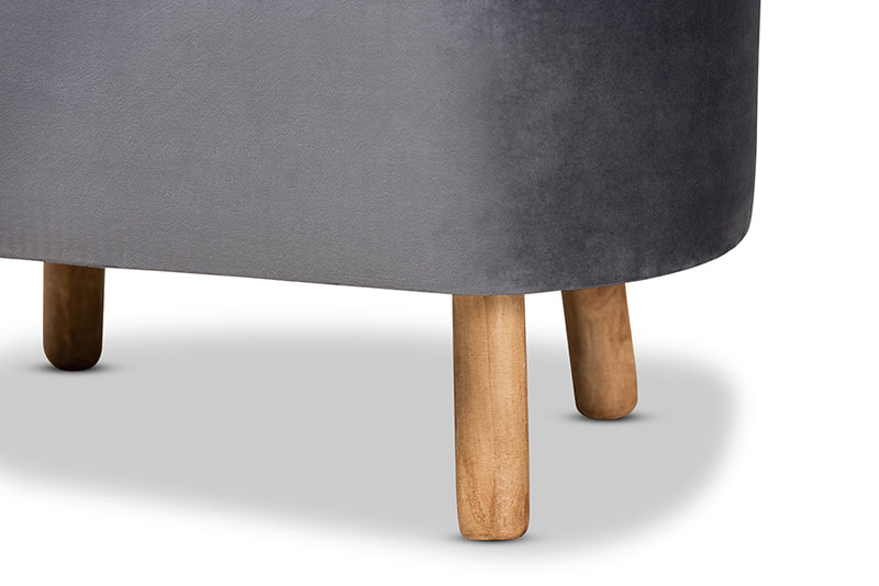Baxton Studio Simone Mid-Century Modern Grey Velvet Fabric Upholstered Wood Ottoman