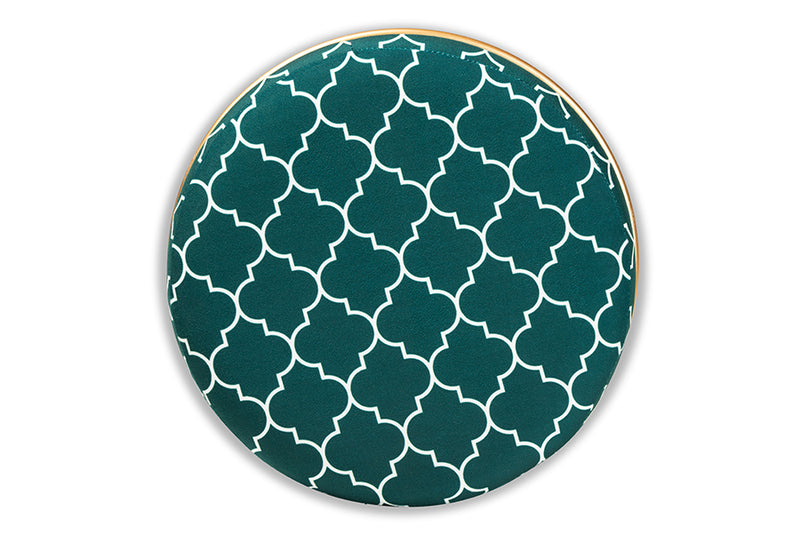 Baxton Studio Candice Glam and Luxe Teal Green Quatrefoil Velvet Fabric Upholstered Gold Finished Metal Ottoman