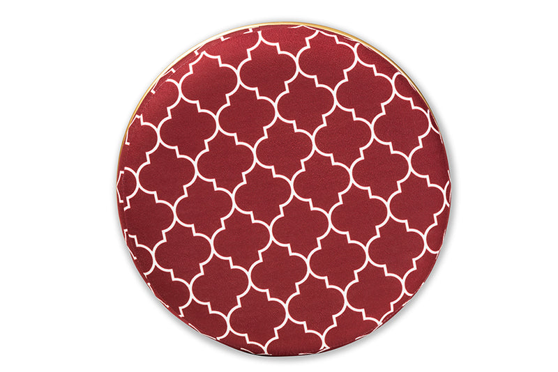 Baxton Studio Candice Glam and Luxe Red Quatrefoil Velvet Fabric Upholstered Gold Finished Metal Ottoman