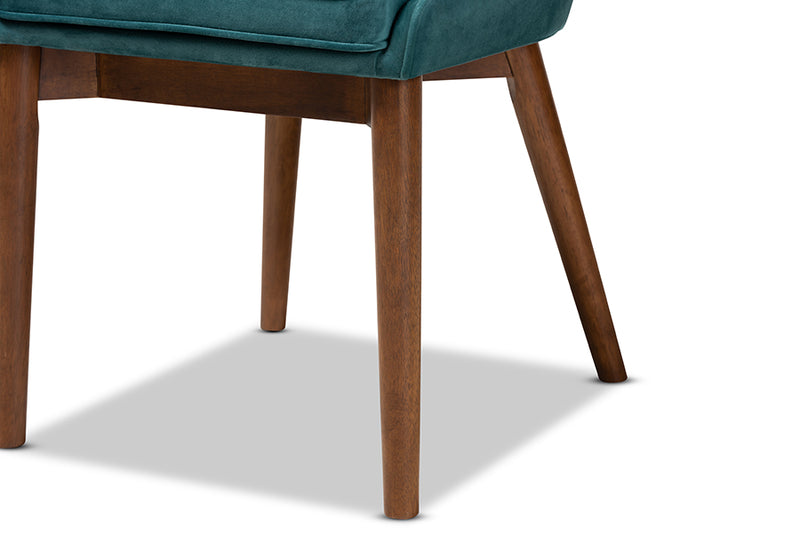 Baxton Studio Gilmore Modern and Contemporary Teal Velvet Fabric Upholstered and Walnut Brown Finished Wood 2-Piece Dining Chair Set Set