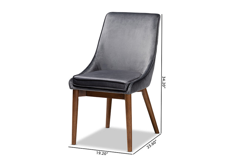 Baxton Studio Gilmore Modern and Contemporary Grey Velvet Fabric Upholstered and Walnut Brown Finished Wood 2-Piece Dining Chair Set Set