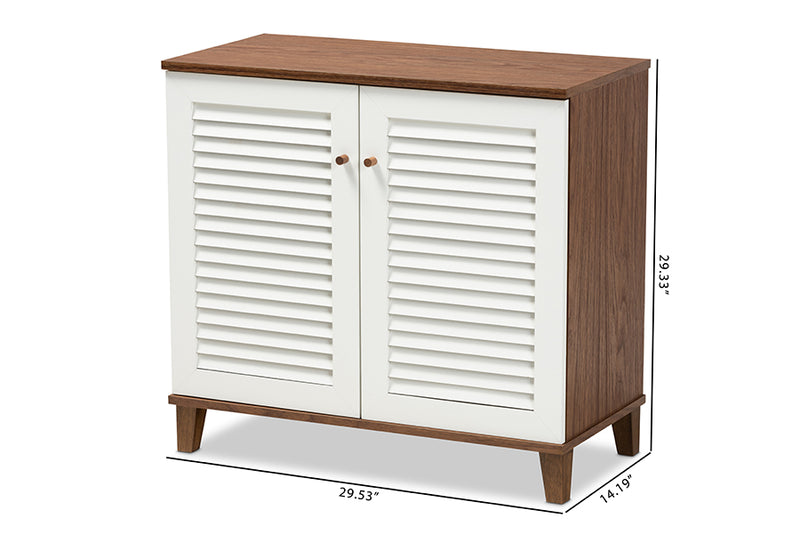 Baxton Studio Coolidge Modern and Contemporary White and Walnut Finished 4-Shelf Wood Shoe Storage Cabinet