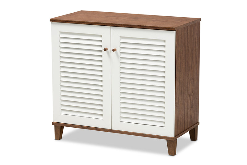 Baxton Studio Coolidge Modern and Contemporary White and Walnut Finished 4-Shelf Wood Shoe Storage Cabinet