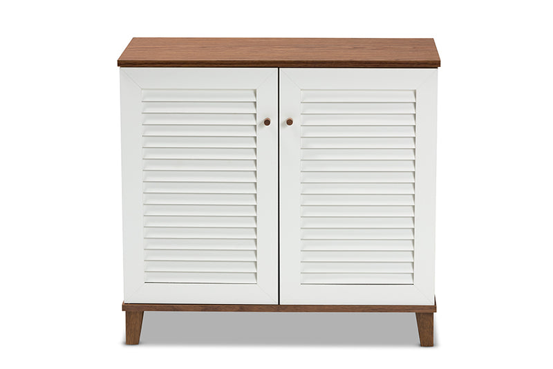 Baxton Studio Coolidge Modern and Contemporary White and Walnut Finished 4-Shelf Wood Shoe Storage Cabinet