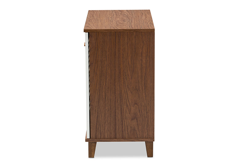 Baxton Studio Coolidge Modern and Contemporary White and Walnut Finished 4-Shelf Wood Shoe Storage Cabinet