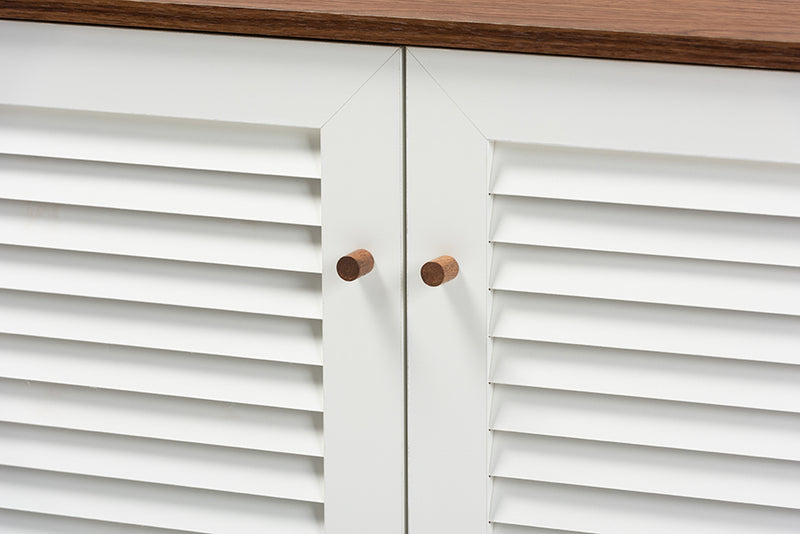 Baxton Studio Coolidge Modern and Contemporary White and Walnut Finished 4-Shelf Wood Shoe Storage Cabinet