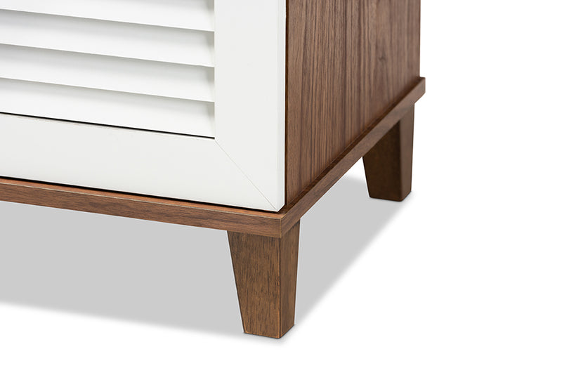 Baxton Studio Coolidge Modern and Contemporary White and Walnut Finished 4-Shelf Wood Shoe Storage Cabinet