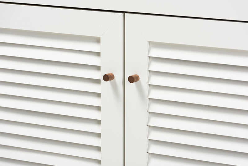 Baxton Studio Coolidge Modern and Contemporary White and Walnut Finished 4-Shelf Wood Shoe Storage Cabinet with Drawer