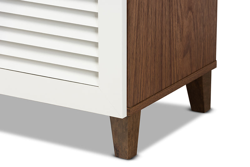 Baxton Studio Coolidge Modern and Contemporary White and Walnut Finished 4-Shelf Wood Shoe Storage Cabinet with Drawer