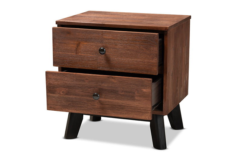 Baxton Studio Calla Modern and Contemporary Brown and Black Oak Finished 2-Drawer Wood Nightstand