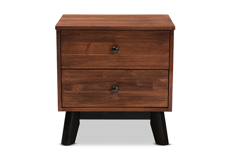 Baxton Studio Calla Modern and Contemporary Brown and Black Oak Finished 2-Drawer Wood Nightstand