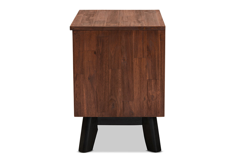 Baxton Studio Calla Modern and Contemporary Brown and Black Oak Finished 2-Drawer Wood Nightstand