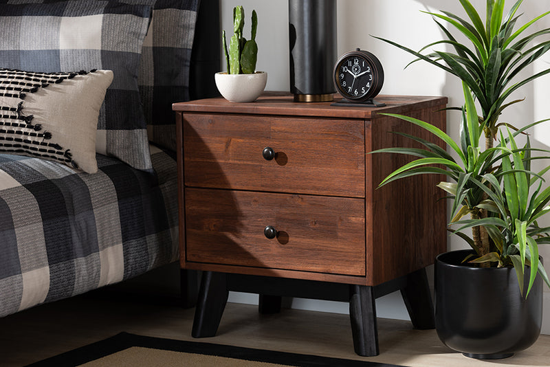 Baxton Studio Calla Modern and Contemporary Brown and Black Oak Finished 2-Drawer Wood Nightstand