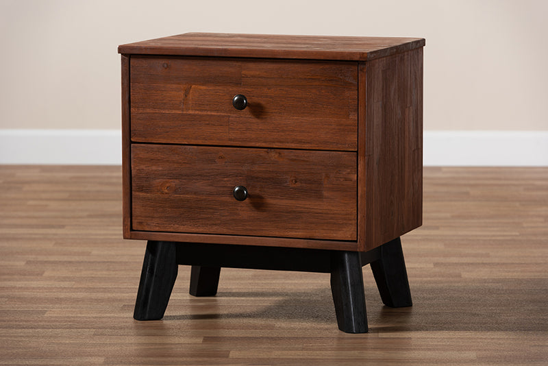 Baxton Studio Calla Modern and Contemporary Brown and Black Oak Finished 2-Drawer Wood Nightstand