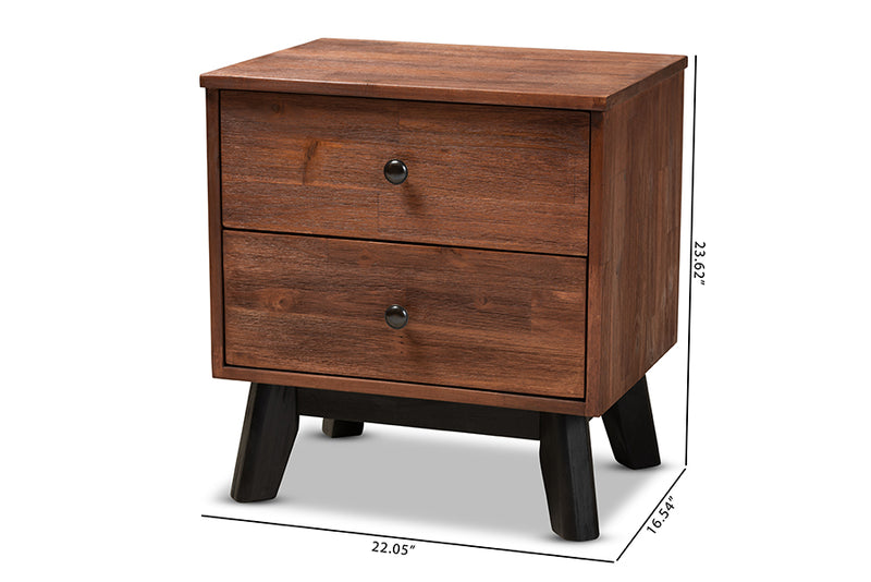 Baxton Studio Calla Modern and Contemporary Brown and Black Oak Finished 2-Drawer Wood Nightstand