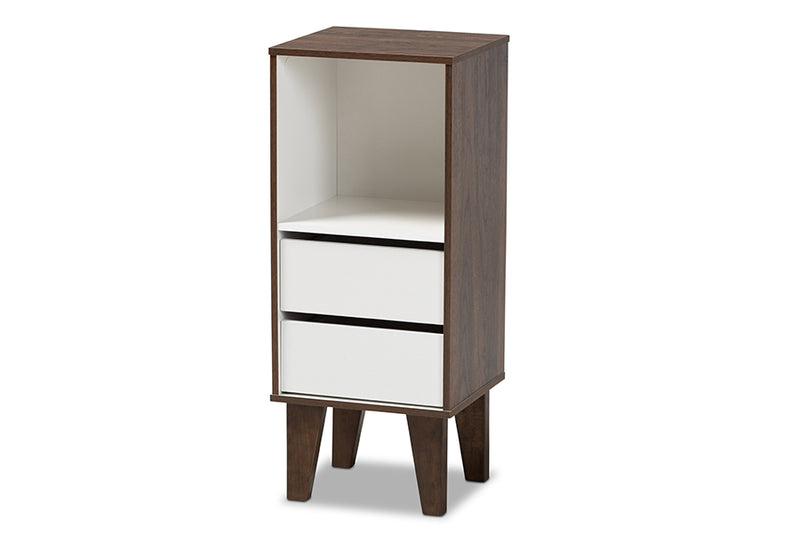 Baxton Studio Senja Modern and Contemporary Two-Tone White and Walnut Brown Finished Wood 2-Drawer Bookcase
