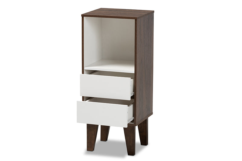 Baxton Studio Senja Modern and Contemporary Two-Tone White and Walnut Brown Finished Wood 2-Drawer Bookcase