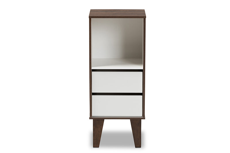 Baxton Studio Senja Modern and Contemporary Two-Tone White and Walnut Brown Finished Wood 2-Drawer Bookcase