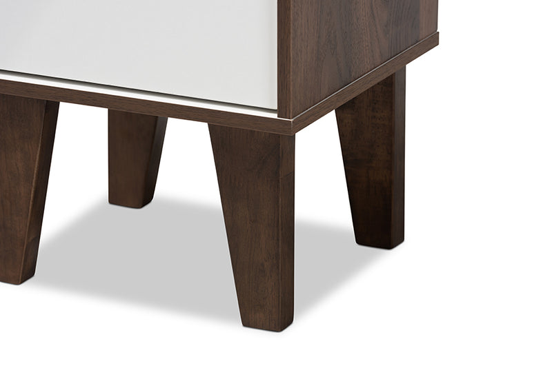 Baxton Studio Senja Modern and Contemporary Two-Tone White and Walnut Brown Finished Wood 2-Drawer Bookcase