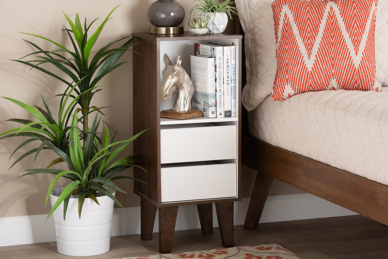 Baxton Studio Senja Modern and Contemporary Two-Tone White and Walnut Brown Finished Wood 2-Drawer Bookcase