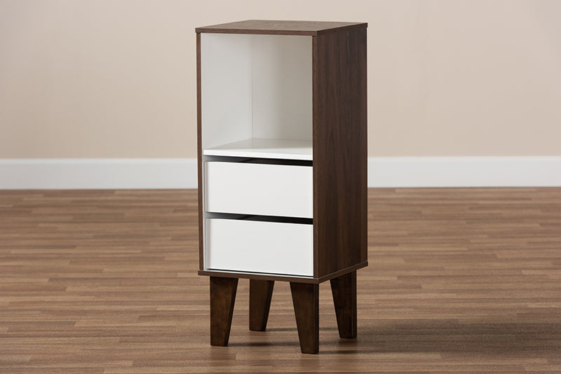 Baxton Studio Senja Modern and Contemporary Two-Tone White and Walnut Brown Finished Wood 2-Drawer Bookcase