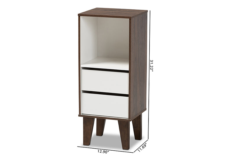 Baxton Studio Senja Modern and Contemporary Two-Tone White and Walnut Brown Finished Wood 2-Drawer Bookcase