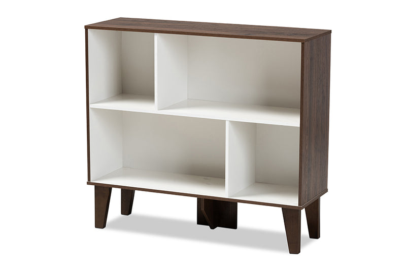 Baxton Studio Senja Modern and Contemporary Two-Tone White and Walnut Brown Finished Wood 4-Shelf Bookcase