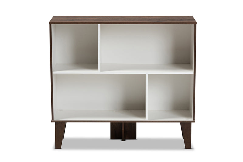 Baxton Studio Senja Modern and Contemporary Two-Tone White and Walnut Brown Finished Wood 4-Shelf Bookcase