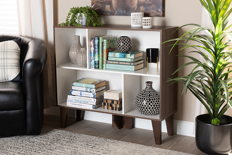 Baxton Studio Senja Modern and Contemporary Two-Tone White and Walnut Brown Finished Wood 4-Shelf Bookcase