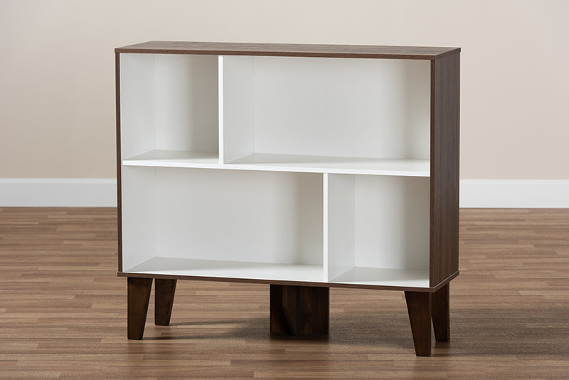 Baxton Studio Senja Modern and Contemporary Two-Tone White and Walnut Brown Finished Wood 4-Shelf Bookcase