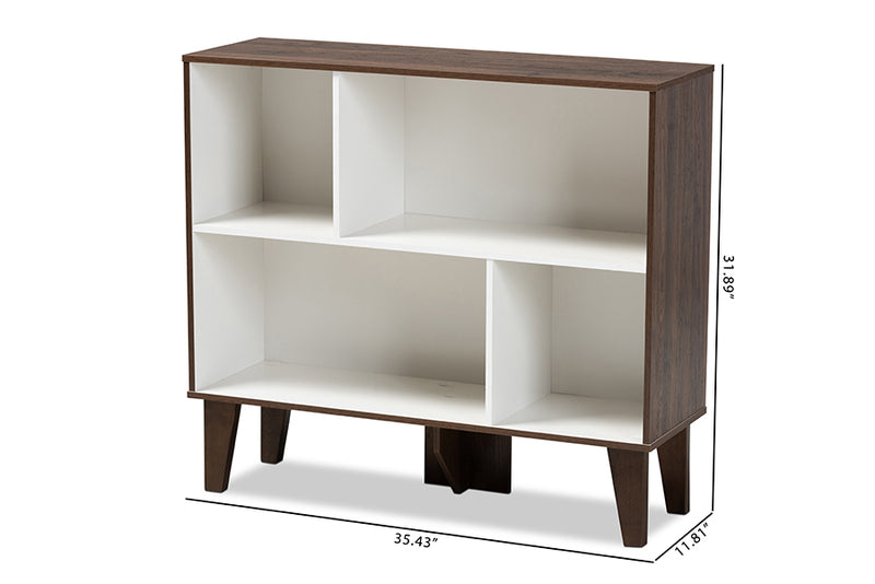 Baxton Studio Senja Modern and Contemporary Two-Tone White and Walnut Brown Finished Wood 4-Shelf Bookcase