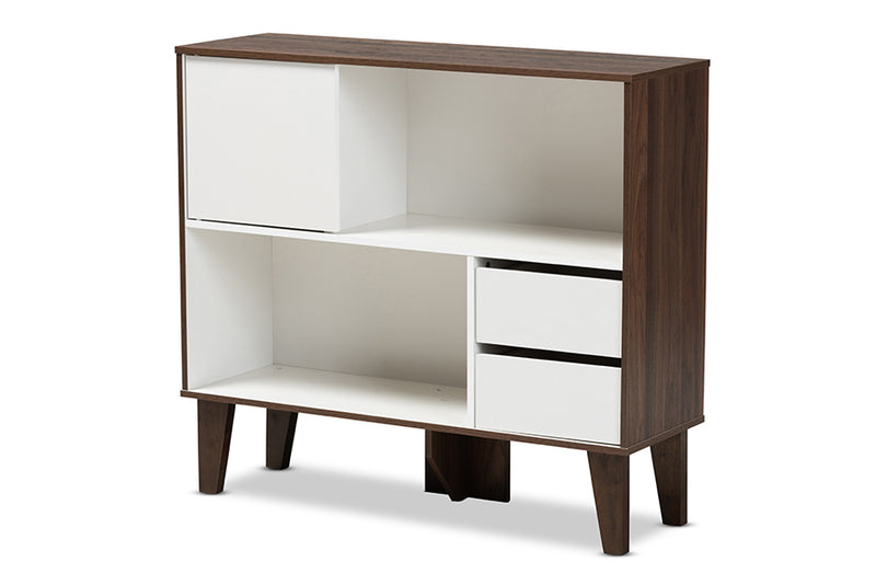 Baxton Studio Senja Modern and Contemporary Two-Tone White and Walnut Brown Finished Wood 2-Shelf Bookcase