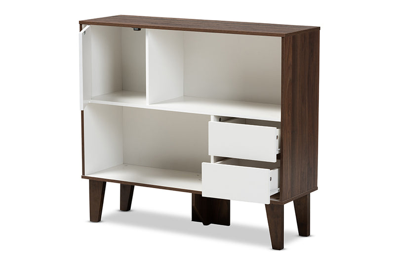 Baxton Studio Senja Modern and Contemporary Two-Tone White and Walnut Brown Finished Wood 2-Shelf Bookcase