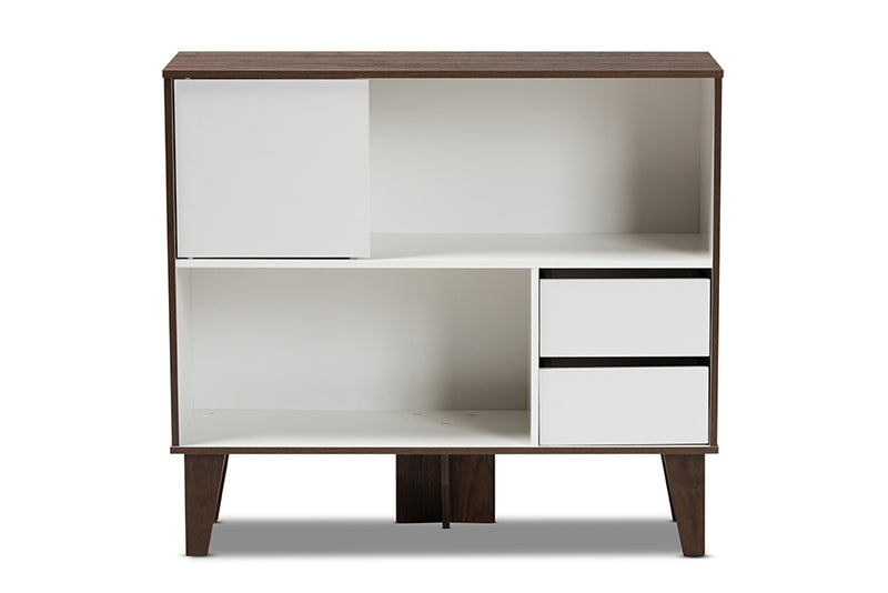 Baxton Studio Senja Modern and Contemporary Two-Tone White and Walnut Brown Finished Wood 2-Shelf Bookcase